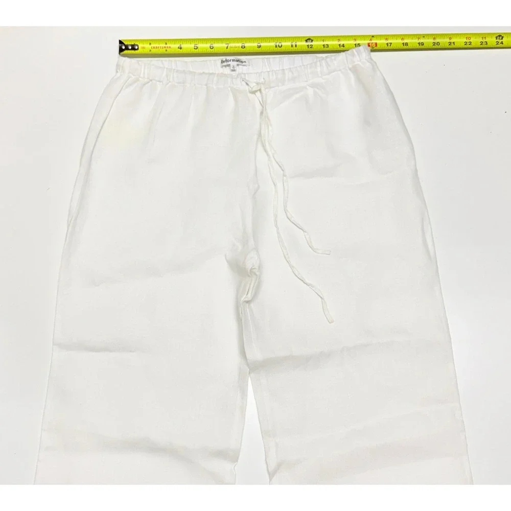 Reformation White 100% Linen 2 Piece Set XL Shirt and Large Wide Leg Pants Women